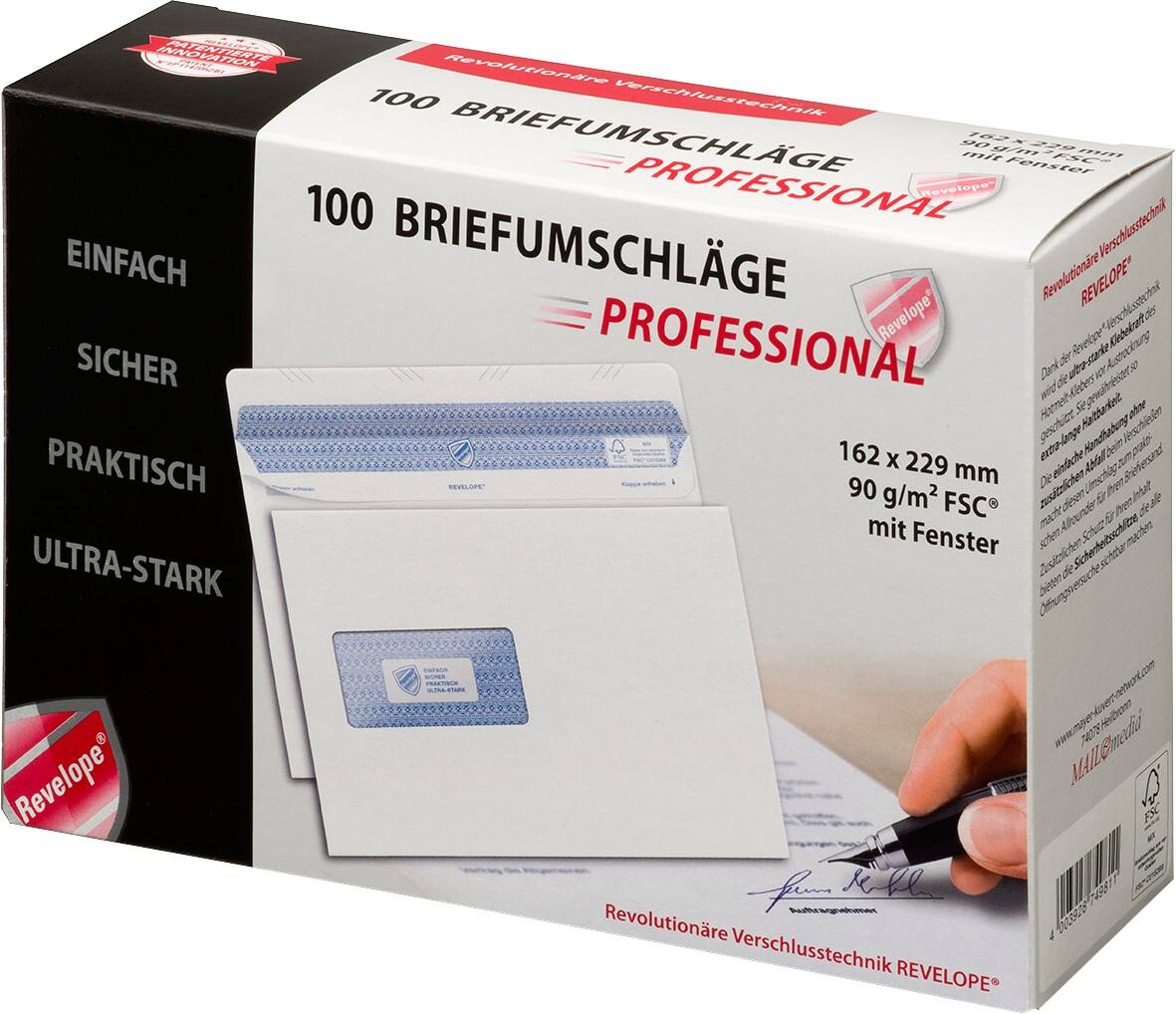 PROFESSIONAL Briefumschläge C5 90 g/m² Weiß Mit Fenster Selbstklebend 100 Stück