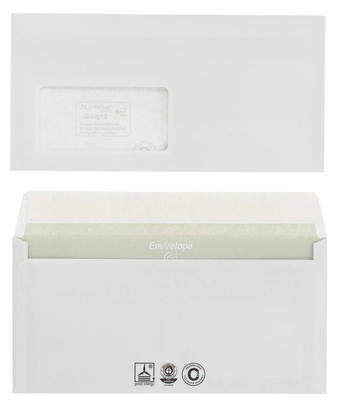 Envirelope Briefumschläge DL 80 g/m² Weiß CO²-neutral Mit Fenster Abziehstreifen 1000 Stück