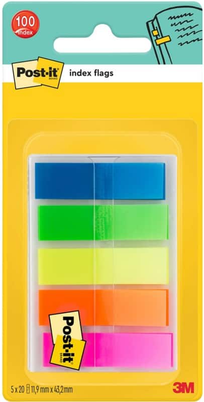 Post-it Index-Haftstreifen 683HF5 Farbig sortiert Blanko 1,19 x 4,32 cm Pack 5 Stück à 20 Streifen