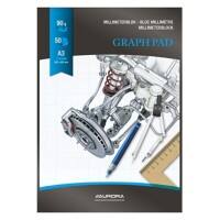 AURORA A3 Schwarzer Papiereinband Graphikblock kariert Milimeter 50 Blatt