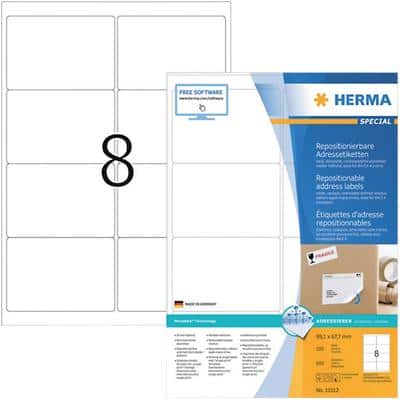 HERMA 10312 Wiederablösbare Etiketten Beweglich Weiß Rechteckig 800 Etiketten pro Packung