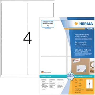 HERMA 10313 Wiederablösbare Etiketten Beweglich Weiß Rechteckig 400 Etiketten pro Packung