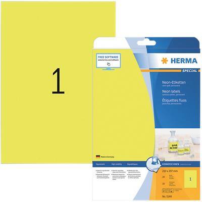 HERMA Farbige Etiketten 5148 Neongelb Rechteckig 20 Etiketten pro Packung