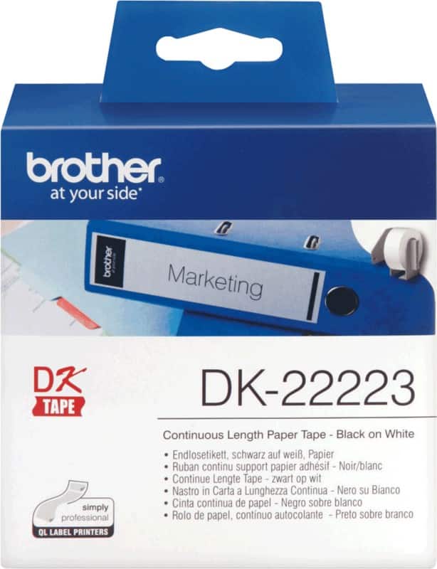 Brother DK-22223 Authentic Papier Endlosetiketten Selbstklebend Schwarzer Druck auf Weiß 50 mm x 30.5
