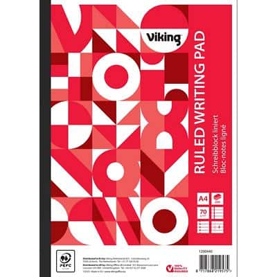 Viking Notizblock DIN A4 Liniert Geleimt Papier Softcover Weiß Perforiert 400 Seiten 5 Stück à 200 Blatt