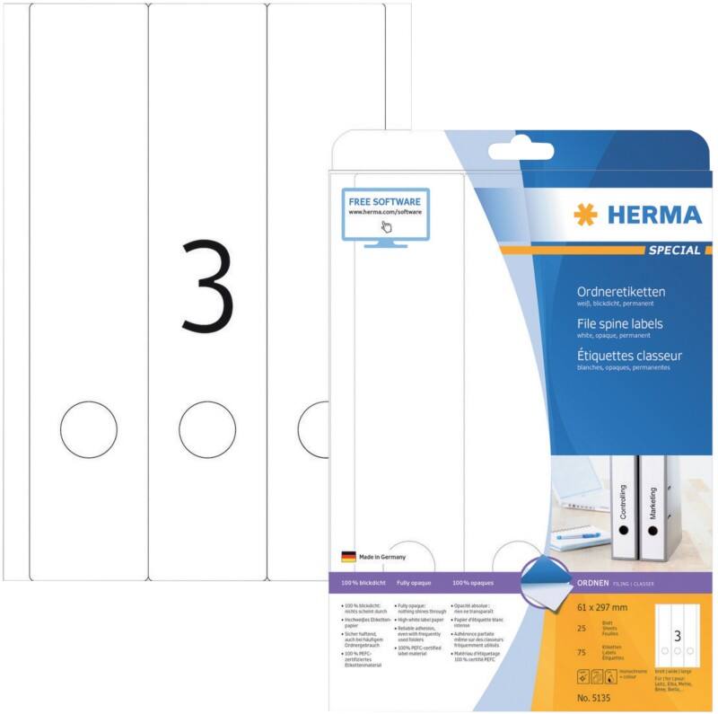 HERMA 5135 Ordneretiketten A4 61 mm Weiß 75 Stück
