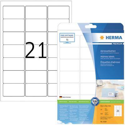 HERMA 5029 Universaletiketten DIN A4 Weiß 63,5 x 38,1 mm 25 Blatt à 21 Etiketten