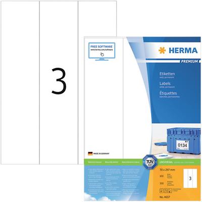 HERMA Universaletiketten 4657 Weiß DIN A4 70 x 297 mm 100 Blatt à 3 Etiketten