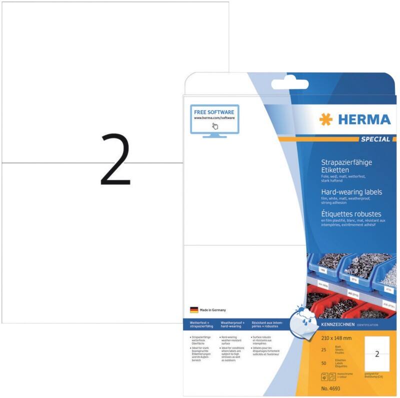 HERMA Robuste Etiketten 4693 Weiß Rechteckig 50 Etiketten pro Packung