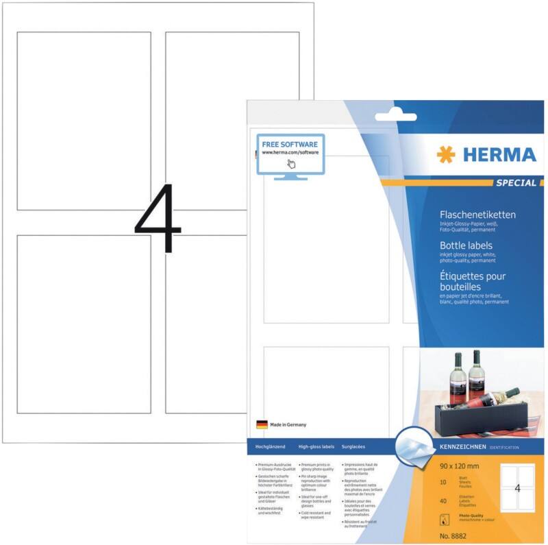 HERMA Inkjetetiketten 8882 Weiß Rechteckig 40 Etiketten pro Packung