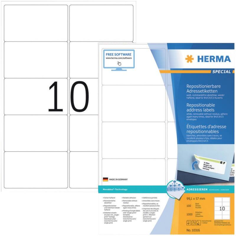 HERMA Adressetiketten 10316 Weiß Rechteckig 1000 Etiketten pro Packung