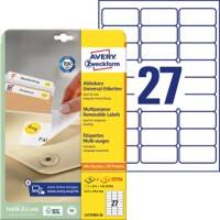 AVERY Zweckform L4737REV-25 Etiketten DIN A4 Weiß 63,5 x 29,6 mm 30 Blatt à 27 Etiketten