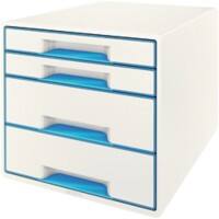 Leitz WOW Cube Schubladenbox Duo Colour mit 4 Schubladen DIN A4 Weiß, Blau 28,7 x 27 x 36,3 cm