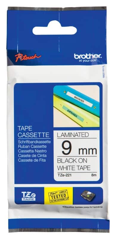 Brother P-touch Beschriftungsband Authentisch TZe-221 TZe-221 Selbsthaftend Schwarz auf Weiß 9 mm x 8 m