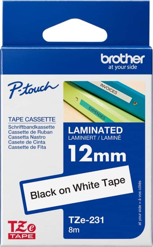 Brother P-touch Beschriftungsband Authentisch TZe-231 TZe-231 Selbsthaftend Schwarz auf Weiß 12 mm x 8 m