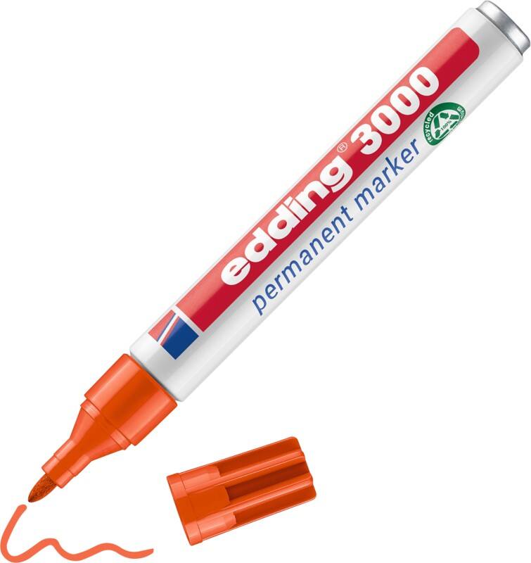 edding 3000 Permanentmarker 100% Recycelt Mittel Rundspitze 1,5 - 3 mm Orange Nachfüllbar Wasserbeständig