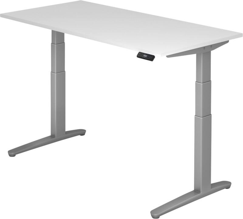 Hammerbacher XBHM VXBHM Elektrisch Höhenverstellbar Sitz-Stehschreibtisch Rechteckig Weiß C-Fuß 1.600 (B) x 800 (T) x 1.290 (H) mm Spanplatte, Stahl, Aluminium