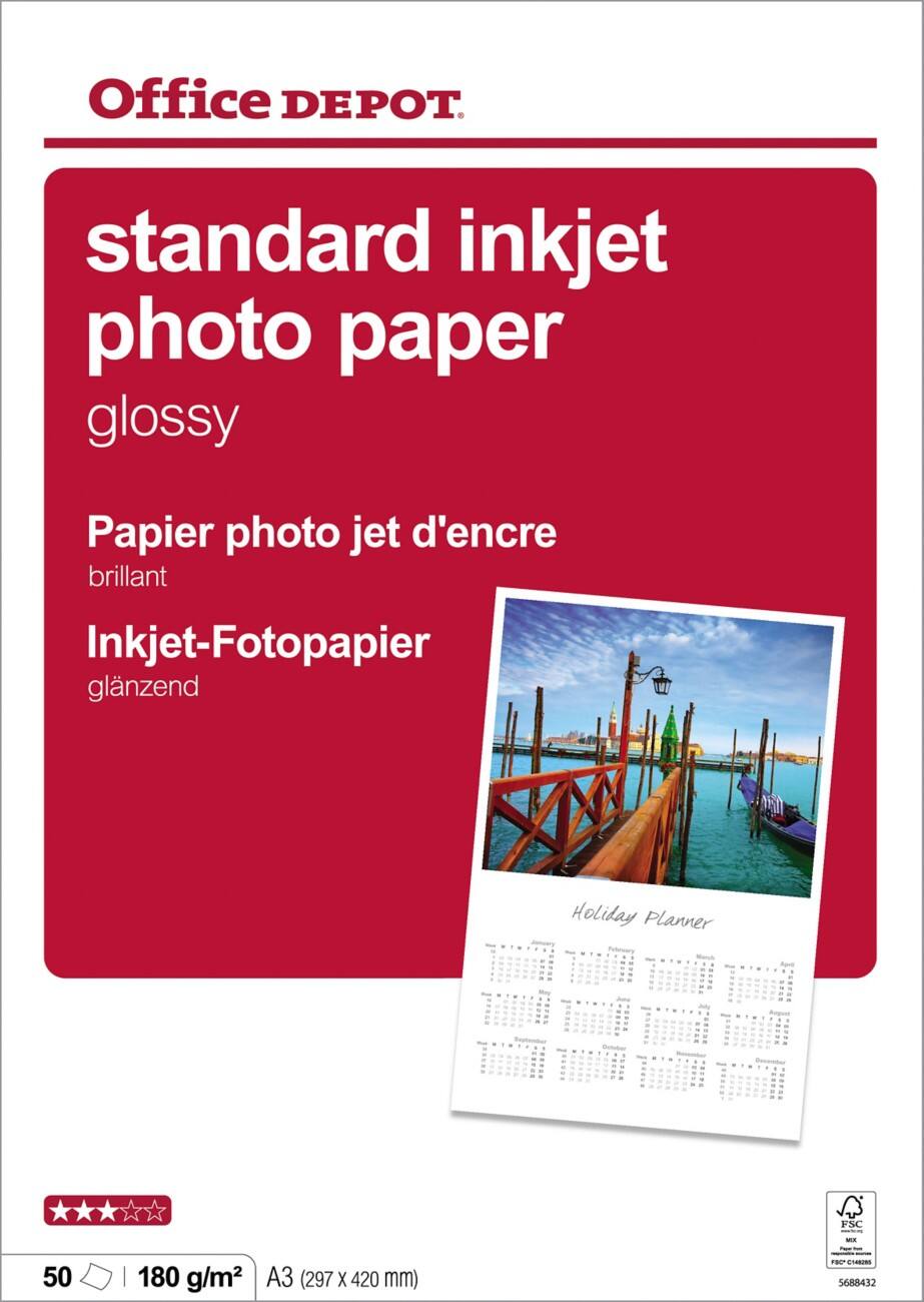 Office Depot Fotopapier Premium DIN A3 180 g/m² Weiß 50 Blatt