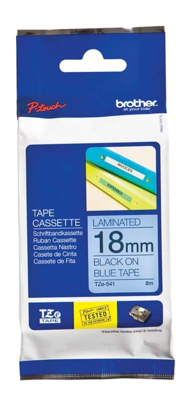 Brother TZe-541 Authentic Schriftband Selbstklebend Schwarzer Druck auf Blau 18 mm x 8m
