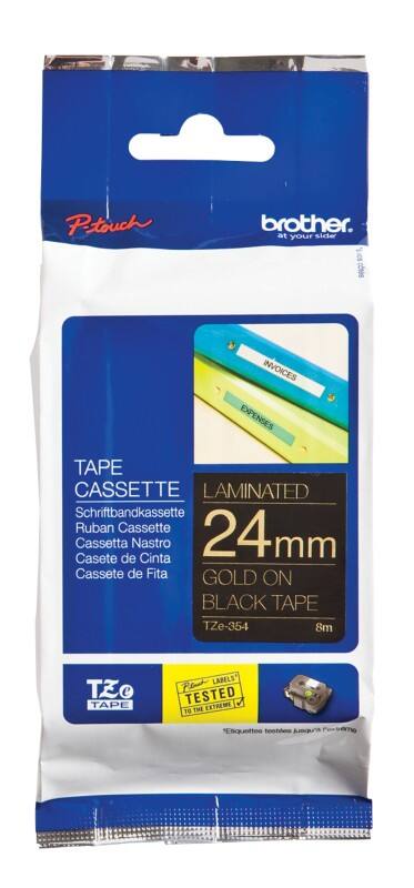Brother Schriftband TZE354 24 mm x 8 m Gold, Schwarz