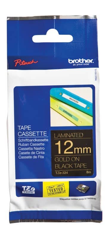 Brother TZe-334 Authentic Schriftband Selbstklebend Gold Print auf Print 12 mm x 8m