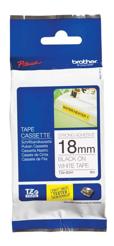 Brother TZe-S241 Authentic Schriftband Extra-stark klebend Schwarzer Druck auf Weiß 18 mm x 8m