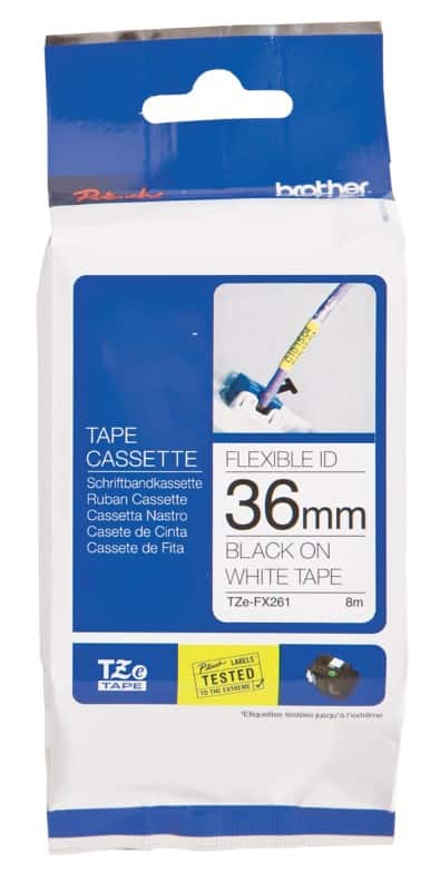 Brother TZe-FX261 Authentic Flexibles Schriftband Selbstklebend Schwarzer Druck auf Weiß 36 mm x 8m