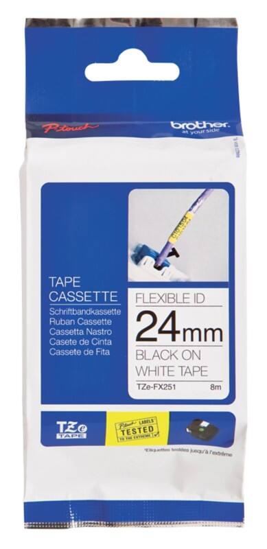 Brother TZe-FX251 Authentic Flexibles Schriftband Selbstklebend Schwarzer Druck auf Weiß 24 mm x 8m