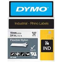 Dymo IND S0718120 / 18489 Authentic Rhino Flexibles Nylon Schriftband Selbstklebend Schwarzer Druck auf Weiß 19 mm x 3.5m