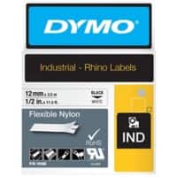 Dymo IND S0718100 / 18488 Authentic Rhino Flexibles Nylon Schriftband Selbstklebend Schwarzer Druck auf Weiß 12 mm x 3.5m