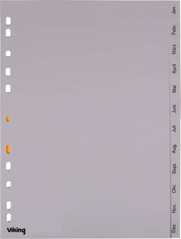 Viking Jan - Dez Alphabetische Register DIN A4 Grau 12-teilig PP (Polypropylen) 11 Löcher