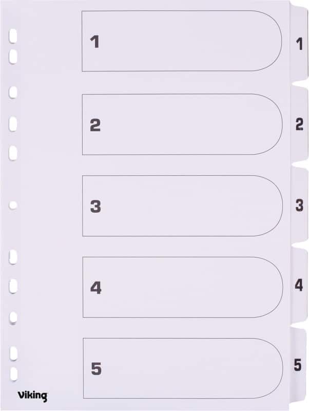 Viking Mylar 1 bis 5 Zahlenregister DIN A4 Weiß 5-teilig Pappkarton 11 Löcher