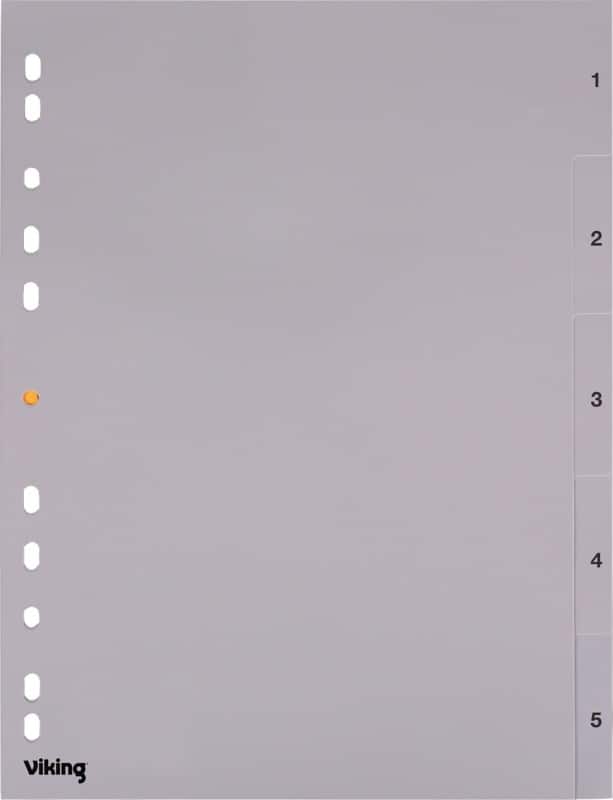 Viking 1 bis 5 Zahlenregister DIN A4 Grau 5-teilig PP (Polypropylen) 11 Löcher