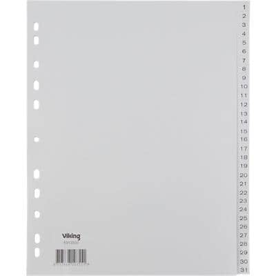 Office Depot Register Numerisch DIN A4 Überbreite Polypropylen 31-teilig Grau