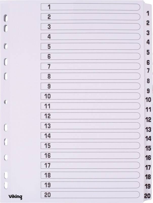Viking Standard 1 bis 20 Zahlenregister DIN A4 Weiß 20-teilig Pappkarton 11 Löcher