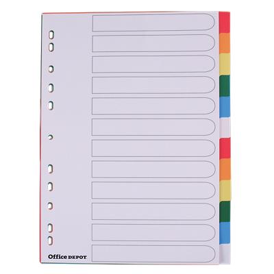Office Depot Blanko Register DIN A4 Weiß Mehrfarbig 12-teilig PP (Polypropylen) Rechteckig 11 Löcher 12 Blatt