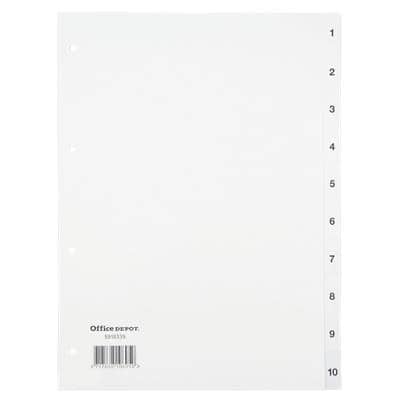 Office Depot Register DIN A4 Weiß 10-teilig 4-fach Polypropylen 1 bis 10