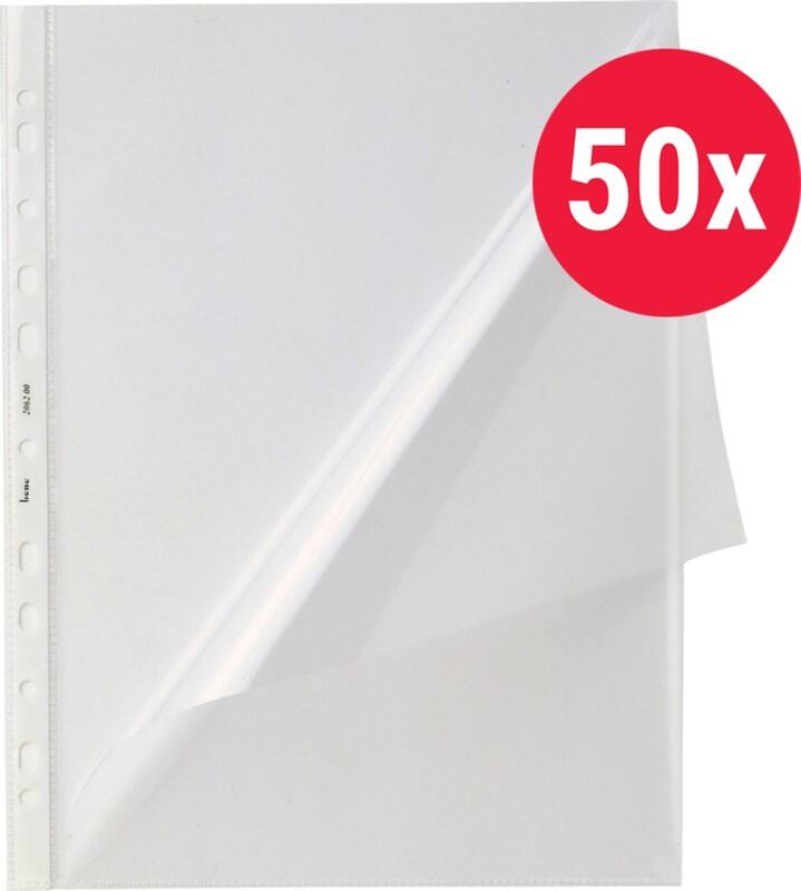 Bene Prospekthüllen DIN A4 Glasklar Glasklar, Transparent 140 Mikron PP (Polypropylen) Öffnung oben und links 11 Löcher 50 Stück