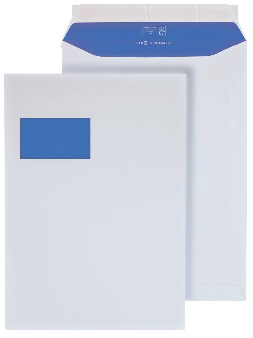 Hermes Versandtaschen C4 100 g/m² Weiß Mit Fenster Abziehstreifen 250 Stück