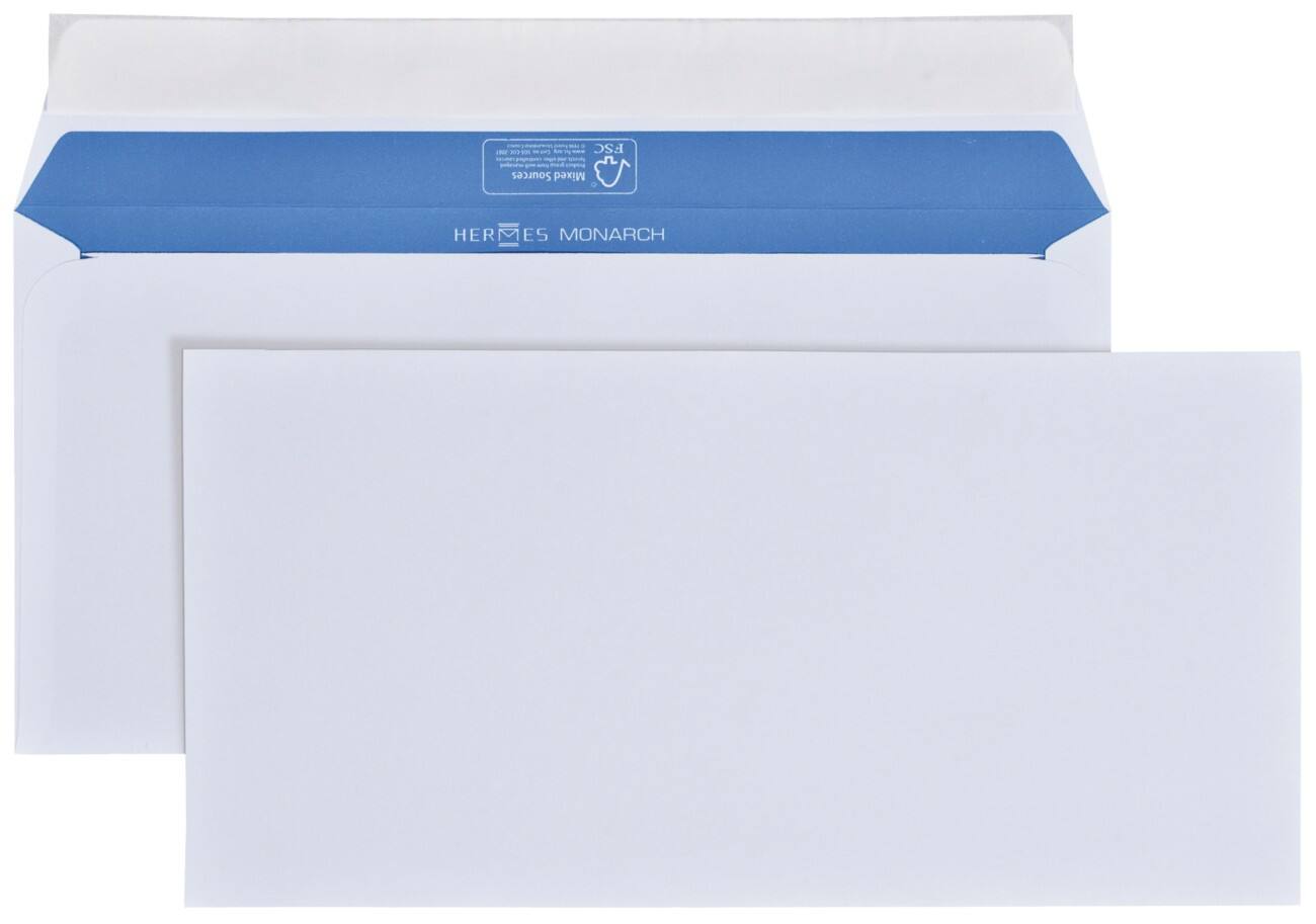 Hermes Briefumschläge DL+ 80 g/m² Weiß Blauer Innendruck Ohne Fenster Abziehstreifen 500 Stück