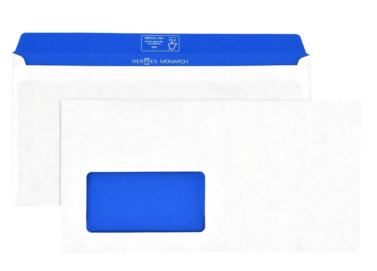 Hermes Briefumschläge DL+ 80 g/m² Weiß Blauer Innendruck Mit Fenster Abziehstreifen 500 Stück