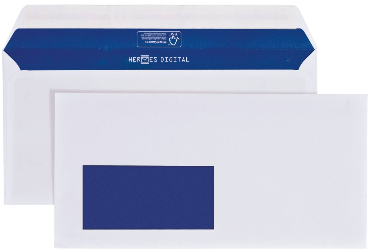 Hermes Briefumschläge DL 90 g/m² Weiß Mit Fenster Abziehstreifen 250 Stück