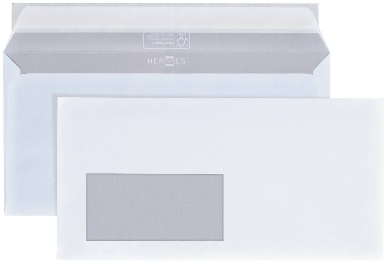 Hermes Briefumschläge DL+ 80 g/m² Weiß Mit Fenster Abziehstreifen 50 Stück