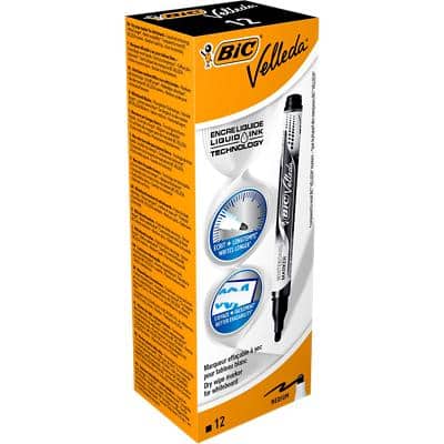 BIC Velleda Liquid Ink Whiteboard-Marker Mittel Rundspitze 2,2 mm Schwarz 12 Stück