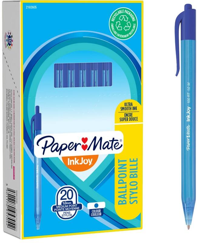 Papermate InkJoy 100 RT Kugelschreiber Blau Mittel 0.8 mm 20 Stück