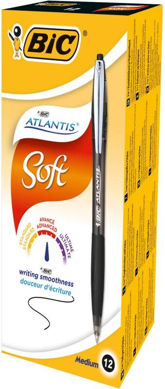 BIC Atlantis Soft Kugelschreiber Schwarz Mittel 0.4 mm Nachfüllbar 12 Stück