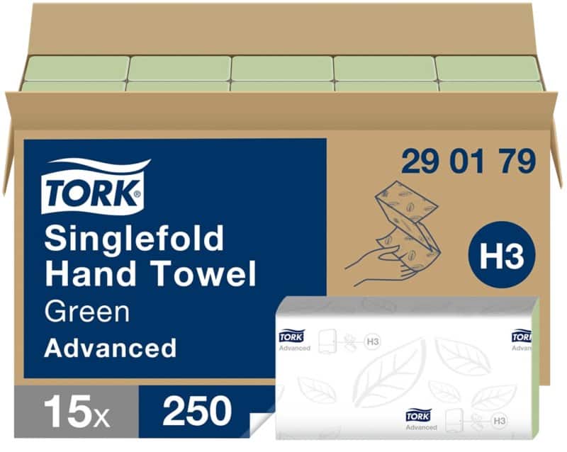 Tork Advanced 100% Recycelt Papierhandtücher H3 V-falz (zick-zack) Grün 2-lagig 290179 15 Stück à 250 Blatt