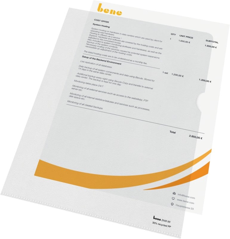 Bene Klarsichthülle DIN A4 Transparent PP (Polypropylen) 110 Mikron 25 Stück