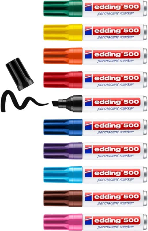 edding 500 500 Permanentmarker 100% Recycelt Breit Keilspitze 2 - 7 mm Farbig sortiert Nachfüllbar Wasserbeständig 10 Stück