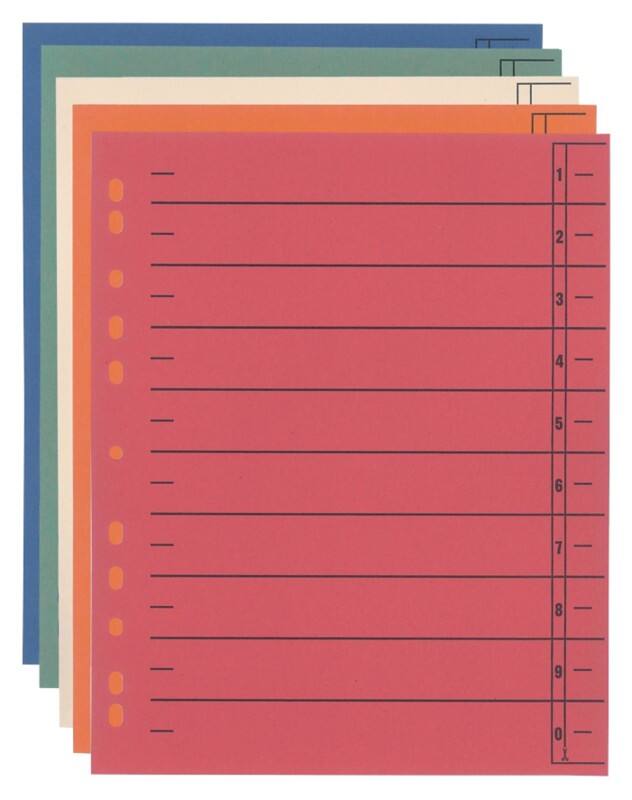 Viking 1 bis 10 Trennblätter Recycled 100% DIN A4+ Farbig sortiert 10-teilig Pappkarton 11 Löcher 100 Stück 